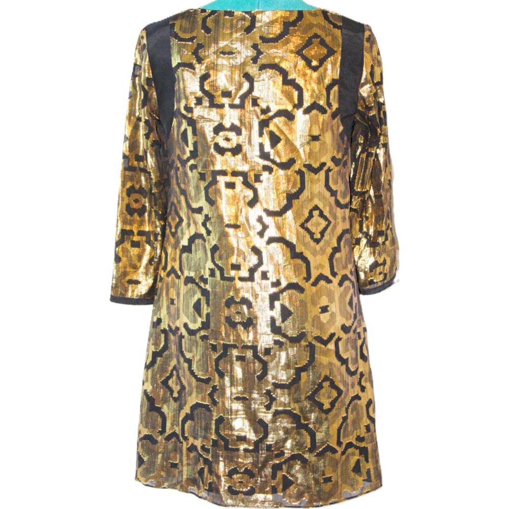 Alice & Trixie XS Gold Metallic Brocade Shift Dress Cocktail Holiday Party - Picture 2 of 4